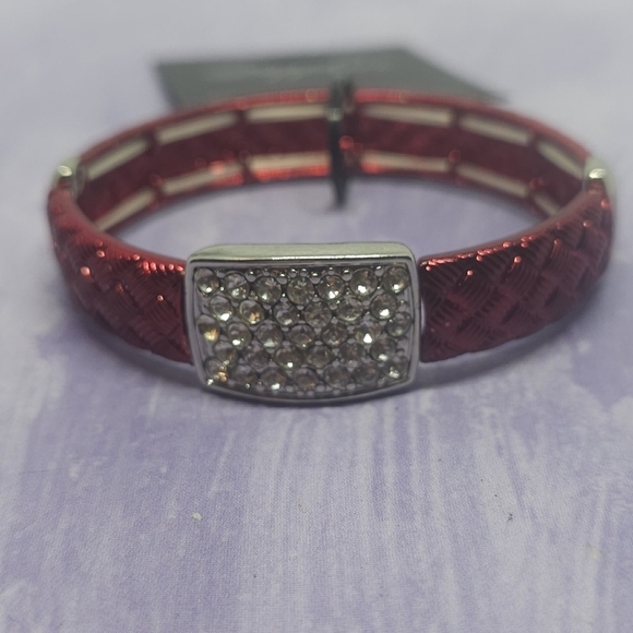 Sapphire Red & Silver Tone Rhinestone Bracelet - Picture 7 of 7